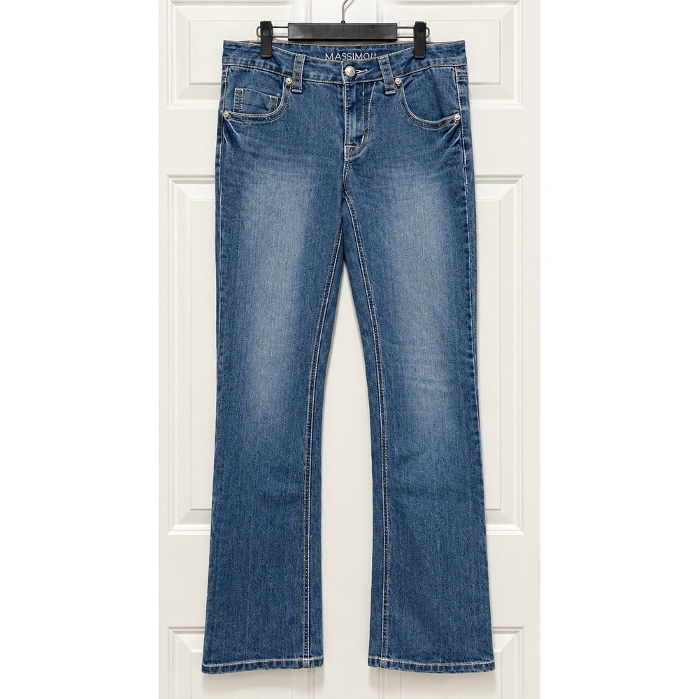 Massini Womens Size 8 Flare Jeans Medium Wash Embroidered Pocket Low Rise Denim